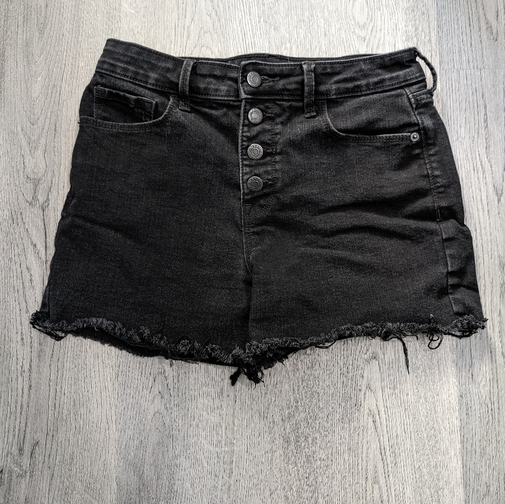 Old Navy Black High Rise Button Fly Cutoff Denim Shorts Size 6